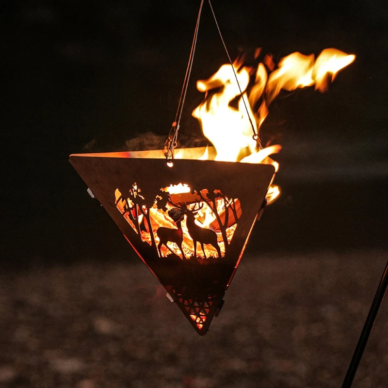 Triangle Hanging Furnace Bonfire Campfire Pit Camping Wood Stove Stand Frame Pit