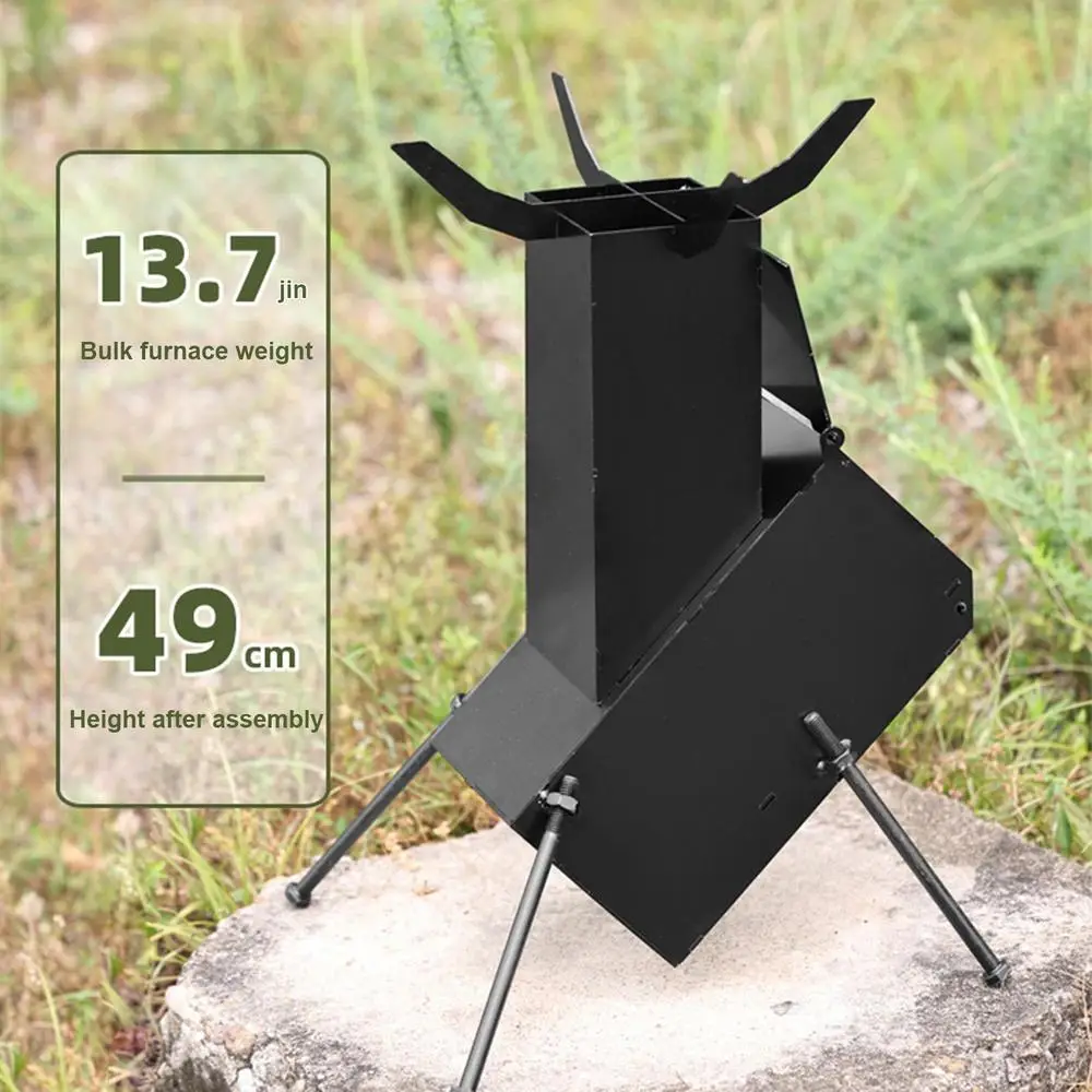 Portable Rocket Stove Outdoor Camping Stove Compact Stove Heating Burner Stove 49cm Height Picnic Wood Stove Camping Tent Stove