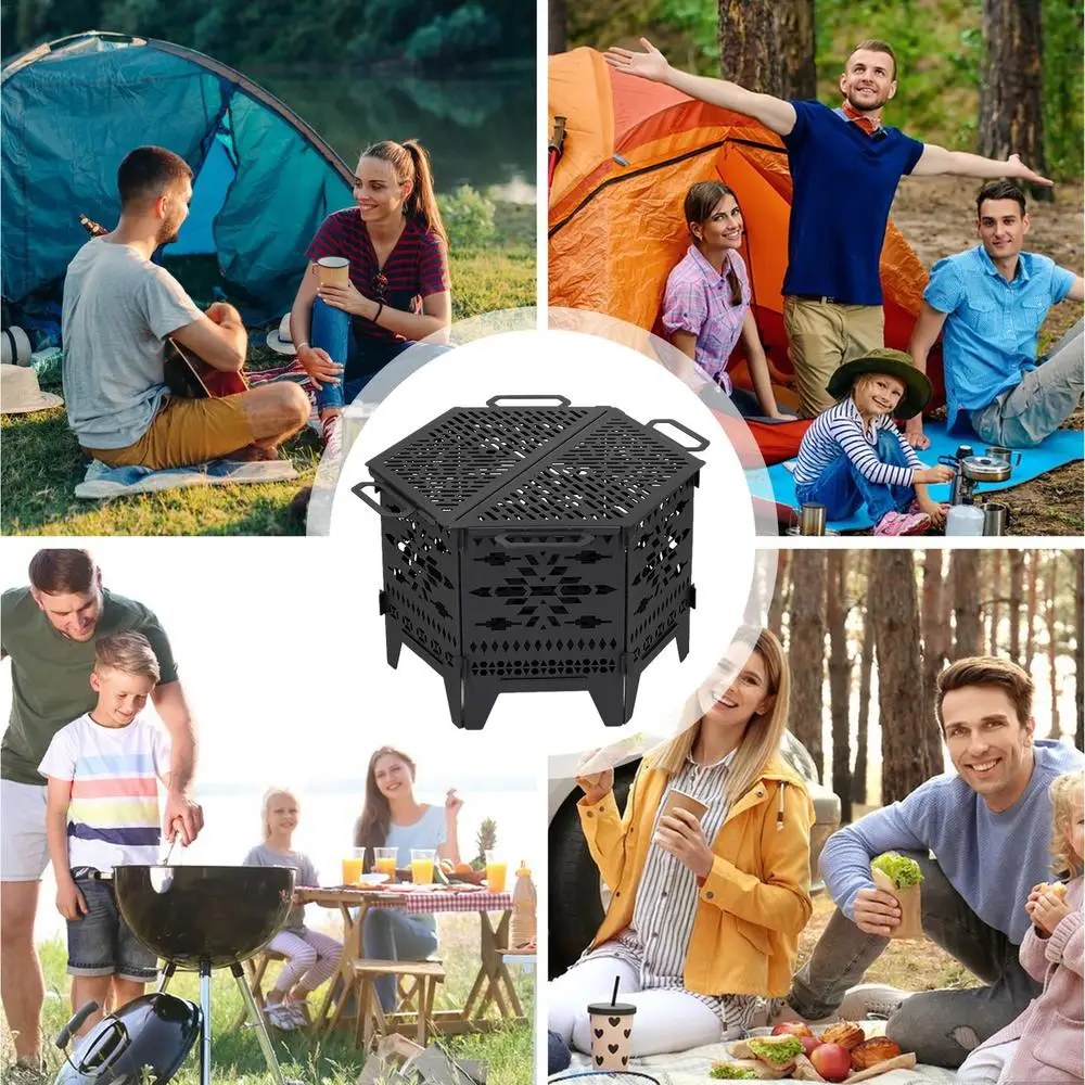 Fire Pit Wood Burning Heating Stove Camping Campfire Stove Portable Folding Firepit For Outdoor BBQ Bonfire Patio Backyard